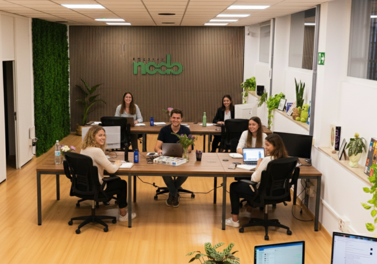 Puestos de coworking con luz natural en Espacio Nodo Madrid